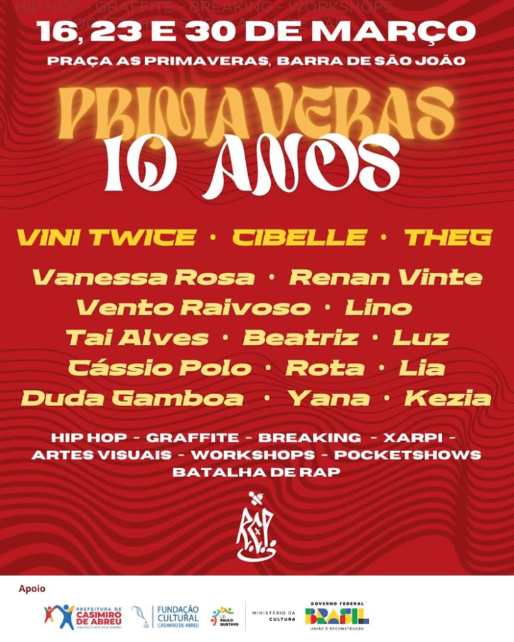Cartaz das três edições especiais Primaveras 10 anos